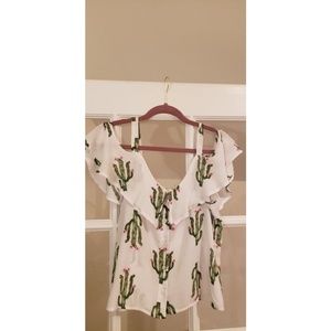 White Cactus succulent cold shoulder top